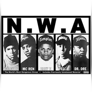 NWA - Group Shot - Black and White Hip Hop Poster (24 x 36 inches)